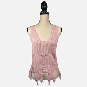Runway 7  Dusty Pink Distressed Knit Tank Top Womens size S